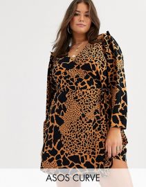 ASOS DESIGN Curve wrap mini dress with extreme sleeves in animal print   ASOS at Asos